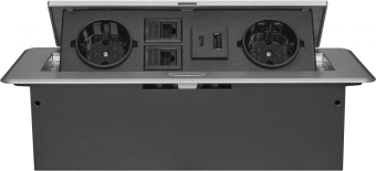 Розетка Cactus CS-SOCKET-EU2-USBA/C-NET для столешницы 26.5x11.8x6.5см серый - купить недорого с доставкой в интернет-магазине