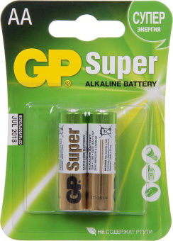 Батарея GP Super Alkaline 15A LR6 AA (2шт) - купить недорого с доставкой в интернет-магазине