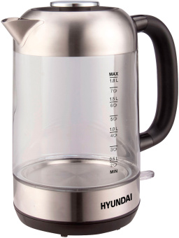 Чайник электрический Hyundai HYK-G4034 1.8л. 2200Вт черный/прозрачный (корпус: стекло) - купить недорого с доставкой в интернет-магазине