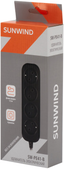 Сетевой удлинитель SunWind SW-PE41-B 1.5м (4 розетки) черный (коробка) - купить недорого с доставкой в интернет-магазине
