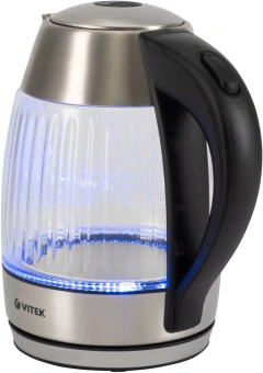 Чайник электрический Vitek VT-7030 1.8л. 2200Вт черный/серебристый корпус: стекло - купить недорого с доставкой в интернет-магазине