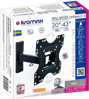 Кронштейн для телевизора Kromax OPTIMA-213 черный 20"-43" макс.30кг настенный поворот и наклон - купить недорого с доставкой в интернет-магазине