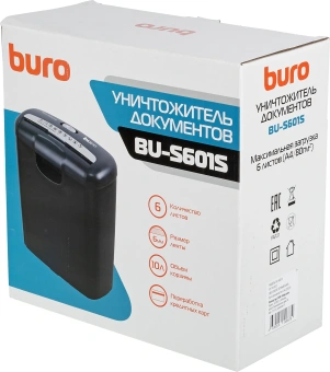 Шредер Buro Home BU-S601S (секр.Р-1) ленты 6лист. 10лтр. пл.карты - купить недорого с доставкой в интернет-магазине