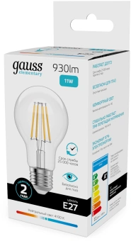 Лампа филам. Gauss Filament 11Вт цок.:E27 груша св.свеч.бел.нейт. (упак.:10шт) (22221) - купить недорого с доставкой в интернет-магазине