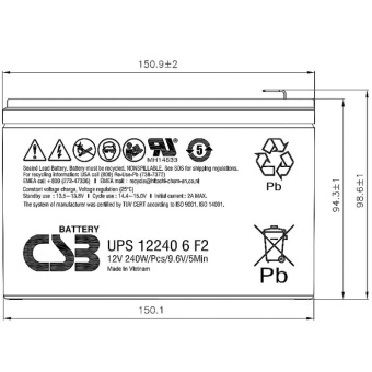 Батарея для ИБП CSB UPS122406 12В 240Ач - купить недорого с доставкой в интернет-магазине
