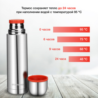Термос для напитков Starwind 10-500 0.5л. серебристый/красный картонная коробка - цена, купить или заказать с доставкой в интернет-магазине Термос для напитков Starwind 10-500 0.5л. серебристый/красный картонная коробка - купить недорого с доставкой в интернет-магазине