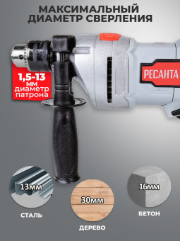 Дрель ударная Ресанта ДУ-16/1100МК 1100Вт патрон:кулачковый реверс (кейс в комплекте) (75/8/5) - купить недорого с доставкой в интернет-магазине