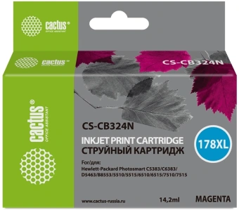 Картридж струйный Cactus CS-CB324N(CS-CB324) №178XL пурпурный (14.6мл) для HP PS B8553/C5383/C6383 с чипом - купить недорого с доставкой в интернет-магазине