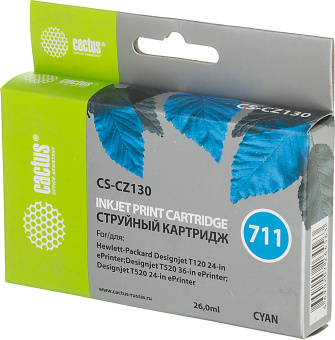 Картридж струйный Cactus CS-CZ130 №711 голубой (26мл) для HP DJ T120/T520/530 - купить недорого с доставкой в интернет-магазине