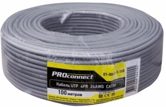 Кабель информационный PROconnect 01-0043-3-100 кат.5E UTP 4 пары 24AWG PVC внутренний 100м серый - купить недорого с доставкой в интернет-магазине