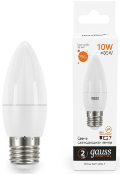 Лампа светодиодная Gauss Elementary 30210 10Вт цок.:E27 свеча 220B св.свеч.бел.теп. (упак.:10шт) - купить недорого с доставкой в интернет-магазине