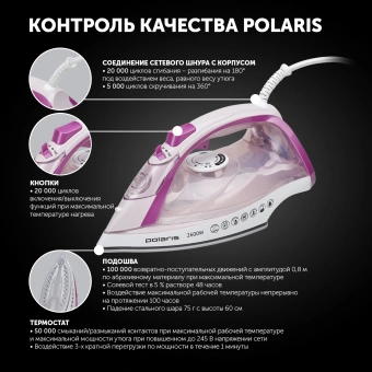 Утюг Polaris PIR 2668AK 2600Вт белый/розовый - купить недорого с доставкой в интернет-магазине