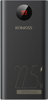 Мобильный аккумулятор Romoss PEA40PF 40000mAh QC3.0 22.5W 5A 2xUSB-A/USB-C черный (6973693499151) - купить недорого с доставкой в интернет-магазине