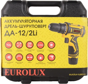 Дрель-шуруповерт Eurolux ДА-12/2Li аккум. патрон:быстрозажимной (кейс в комплекте) (72/14/38) - купить недорого с доставкой в интернет-магазине