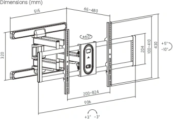 Кронштейн для телевизора Ultramounts UM970 черный 95"-120" макс.60кг настенный поворот и наклон - купить недорого с доставкой в интернет-магазине