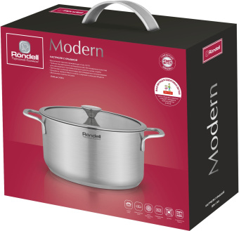 Кастрюля Rondell Modern RDS-1748 4.8л. d=24см (с крышкой) стальной - цена, купить или заказать с доставкой в интернет-магазине Кастрюля Rondell Modern RDS-1748 4.8л. d=24см (с крышкой) стальной - купить недорого с доставкой в интернет-магазине
