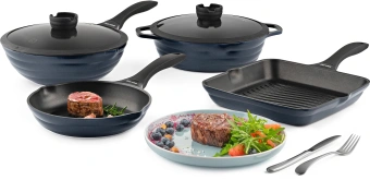 Сковорода-гриль Rondell Royal Blue RDA-1546 квадратная 28см покрытие: Eclipse HB ручка несъемная (без крышки) синий - купить недорого с доставкой в интернет-магазине