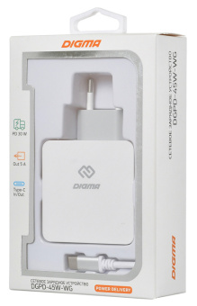 Сетевое зар./устр. Digma DGPD-45W-WG 45W 3A+2.4A (PD) USB-C/USB-A универсальное белый - купить недорого с доставкой в интернет-магазине