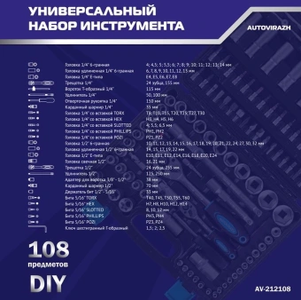 Набор инструментов Autovirazh AV-212108 108 предметов (жесткий кейс) - купить недорого с доставкой в интернет-магазине