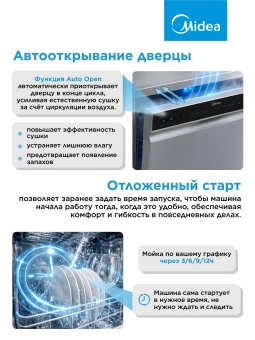 Посудомоечная машина Midea MFD45S050S серебристый (узкая) - купить недорого с доставкой в интернет-магазине