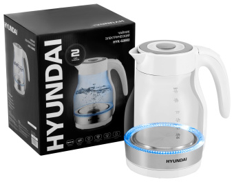 Чайник электрический Hyundai HYK-G3802 1.7л. 2200Вт белый/серебристый корпус: стекло - купить недорого с доставкой в интернет-магазине