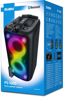 Колонка порт. Sven PS-1000 черный 160W 1.0 BT/3.5Jack 10м 8000mAh (SV-022686) - купить недорого с доставкой в интернет-магазине