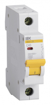 Выключатель автоматический IEK ВА47-29 MVA20-1-040-C 40A тип C 4.5kA 1П 230/400В 1мод белый (упак.:1шт) - купить недорого с доставкой в интернет-магазине