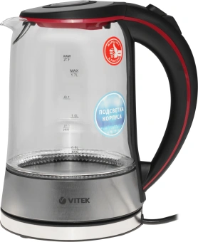 Чайник электрический Vitek VT-7009 1.7л. 2200Вт прозрачный корпус: стекло - купить недорого с доставкой в интернет-магазине
