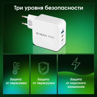 Сетевое зар./устр. Digma Pro DPW10B 100W 5A (PD+QC) 2хUSB-C/USB-A универсальное белый (DPW1B0G012WH) - купить недорого с доставкой в интернет-магазине