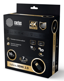Кабель аудио-видео Cactus CS-HDMI.2-7 HDMI (m)/HDMI (m) 7м. позолоч.конт. черный - купить недорого с доставкой в интернет-магазине