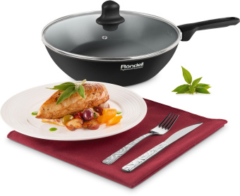 Сковорода Rondell Frank RDA-1372 круглая 24см покрытие: Xylan Plus ручка несъемная (с крышкой) черный - купить недорого с доставкой в интернет-магазине