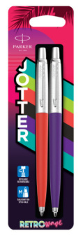 Набор ручек Parker Jotter Originals 80s Retrowave (2186314) Vermilion Red/Indigo Purple M син. черн. блистер ручка шариковая 2шт. - купить недорого с доставкой в интернет-магазине