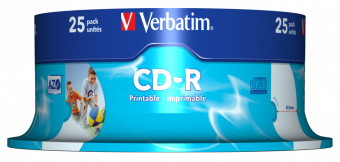 Диск CD-R Verbatim 700Mb 52x Cake Box (25шт) Printable (43439) - цена, купить или заказать с доставкой в интернет-магазине Диск CD-R Verbatim 700Mb 52x Cake Box (25шт) Printable (43439) - купить недорого с доставкой в интернет-магазине