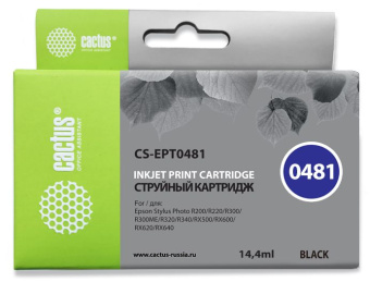 Картридж струйный Cactus CS-EPT0481 T0481 черный (16мл) для Epson Stylus Photo R200/R220/R300/R320/R340/RX500/RX600/RX620/RX640 с чипом - купить недорого с доставкой в интернет-магазине