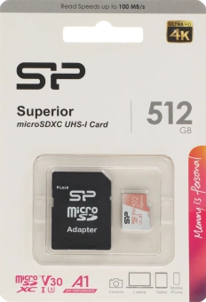 Флеш карта microSDXC 512GB Silicon Power SP512GBSTXDV3V20SP Superior + adapter - купить недорого с доставкой в интернет-магазине