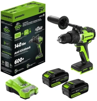 Дрель-шуруповерт Greenworks GD24DD140 аккум. патрон:быстрозажимной (3707607CUD) - купить недорого с доставкой в интернет-магазине