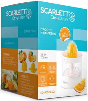 Соковыжималка цитрусовая Scarlett SC-JE50C02 25Вт рез.сок.:700мл. белый/желтый - купить недорого с доставкой в интернет-магазине