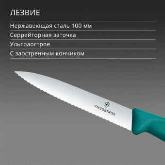 Нож кухонный Victorinox Swiss Classic (6.7734.C1) стальной универсальный для чистки овощей и фруктов лезв.100мм серрейт. заточка зеленый - купить недорого с доставкой в интернет-магазине