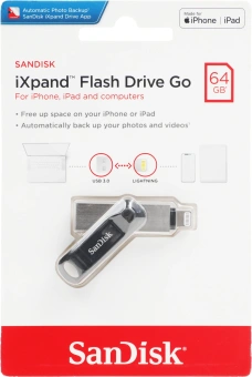 Флеш Диск Sandisk 64GB iXpand Go SDIX60N-064G-GN6NN USB3.0 черный/серебристый - купить недорого с доставкой в интернет-магазине