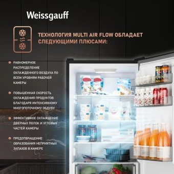 Холодильник Weissgauff WRK 185 Total NoFrost Inverter Black Inox 2-хкамерн. черная сталь инвертер - купить недорого с доставкой в интернет-магазине