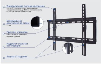 Кронштейн для телевизора Kromax IDEAL-3 черный 22"-65" макс.50кг настенный фиксированный - купить недорого с доставкой в интернет-магазине