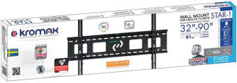 Кронштейн для телевизора Kromax STAR-1 черный 32"-90" макс.81кг настенный фиксированный - купить недорого с доставкой в интернет-магазине