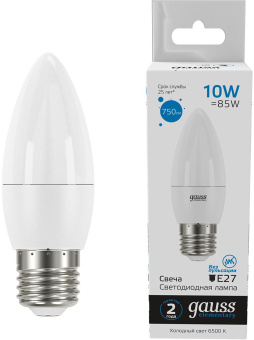 Лампа светодиодная Gauss Elementary 30230 10Вт цок.:E27 свеча 220B 6500K св.свеч.бел.хол. (упак.:10шт) - купить недорого с доставкой в интернет-магазине