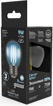 Лампа филам. Gauss 9Вт цок.:E27 шар 220B св.свеч.бел.нейт. G45 (упак.:10шт) (105802209) - купить недорого с доставкой в интернет-магазине