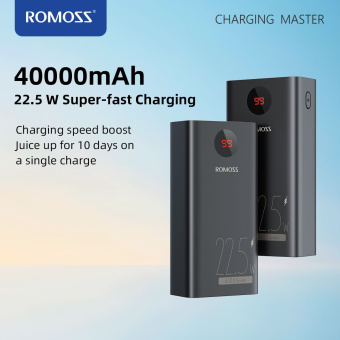 Мобильный аккумулятор Romoss PEA40PF 40000mAh QC3.0 22.5W 5A 2xUSB-A/USB-C черный (6973693499151) - купить недорого с доставкой в интернет-магазине