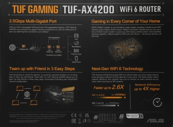 Роутер беспроводной Asus TUF-AX4200 AX4200 10/100/1000/2500BASE-TX/4G ready черный - купить недорого с доставкой в интернет-магазине