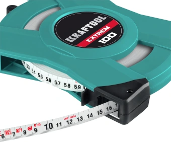 Лента мерная геодезическая Kraftool 34185-100 дл.полотна 100м изм.шкала в см зацеп простой зеленый - купить недорого с доставкой в интернет-магазине
