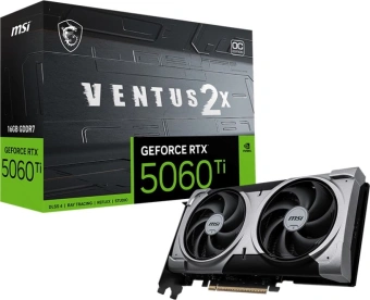 Видеокарта MSI PCI-E 5.0 RTX 5060 Ti 16G VENTUS 2X OC PLUS NVIDIA GeForce RTX 5060TI 16Gb 128bit GDDR7 2617/28000 HDMIx1 DPx3 HDCP Ret - купить недорого с доставкой в интернет-магазине