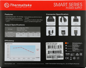 Блок питания Thermaltake ATX 750W Smart BX1 RGB 80+ bronze (20+4pin) APFC 120mm fan color LED 8xSATA RTL - купить недорого с доставкой в интернет-магазине