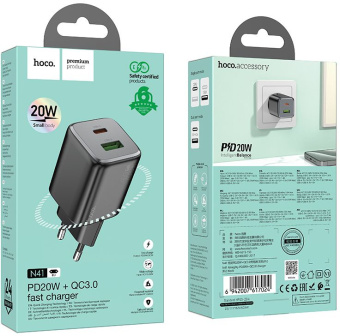 Сетевое зар./устр. Hoco N41 Almighty Black 20W 3A+2.22A+2A+1.67A+1.5A (PD+QC+AFC) USB/USB Type-C универсальное черный - цена, купить или заказать с доставкой в интернет-магазине Сетевое зар./устр. Hoco N41 Almighty Black 20W 3A+2.22A+2A+1.67A+1.5A (PD+QC+AFC) USB/USB Type-C универсальное черный - купить недорого с доставкой в интернет-магазине